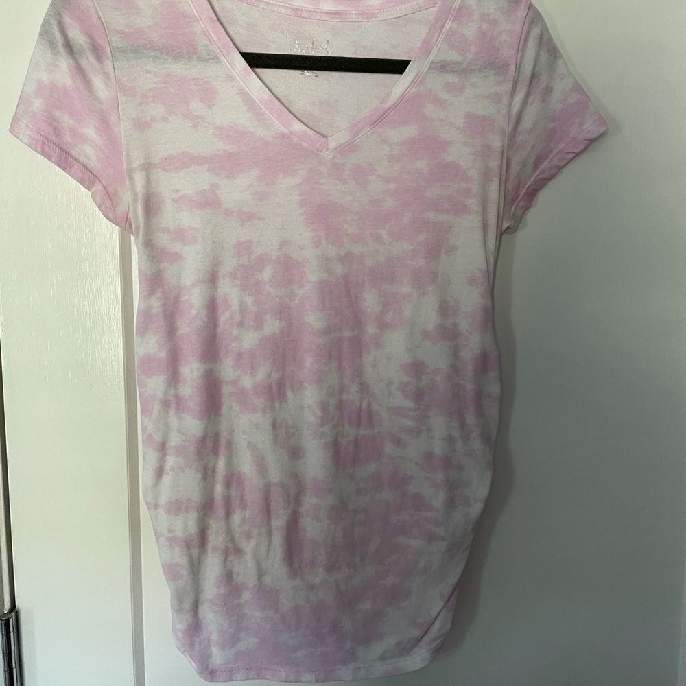 Maternity short sleeved tshirt - pink and white tie dye